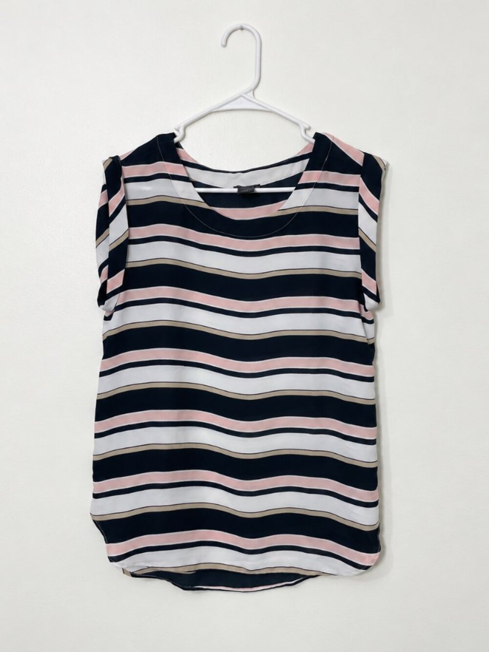 Ann Taylor Factory Striped Short Sleeve Blouse Pink Black Small
